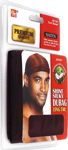 PREMIUM QUALITY COCONUT OIL TREATED SHINE SILKY DURAG WITH LONG TAIL (DARK BROWN) 